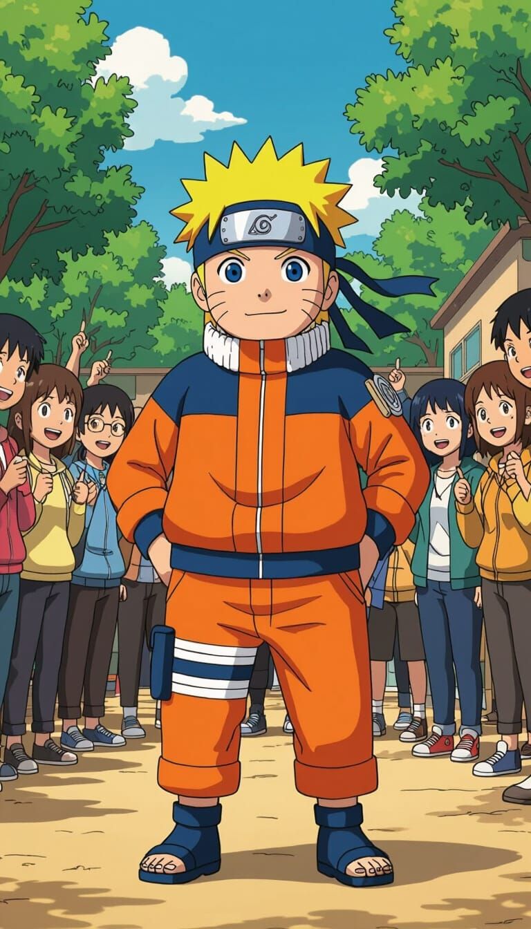 Naruto in Schoolyard: Cartoonish Style