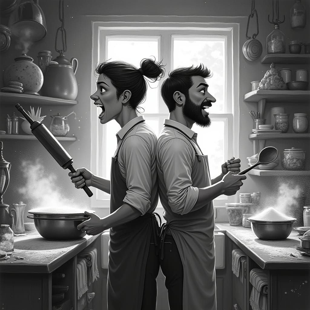 Couples' Culinary Chaos in a Fantastical Kitchen