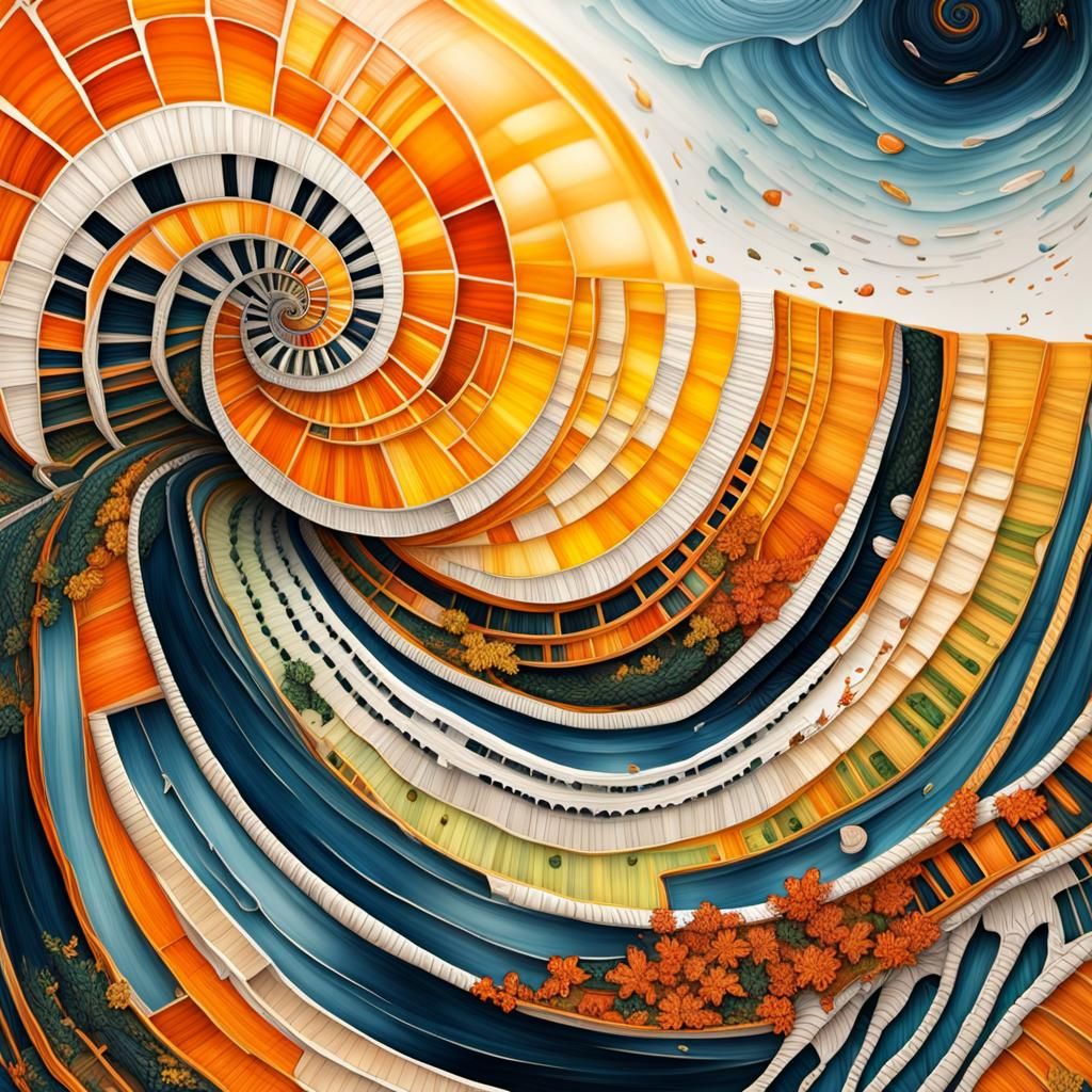 Intricate Zentangle Drawing of Seashell and Oak Tree