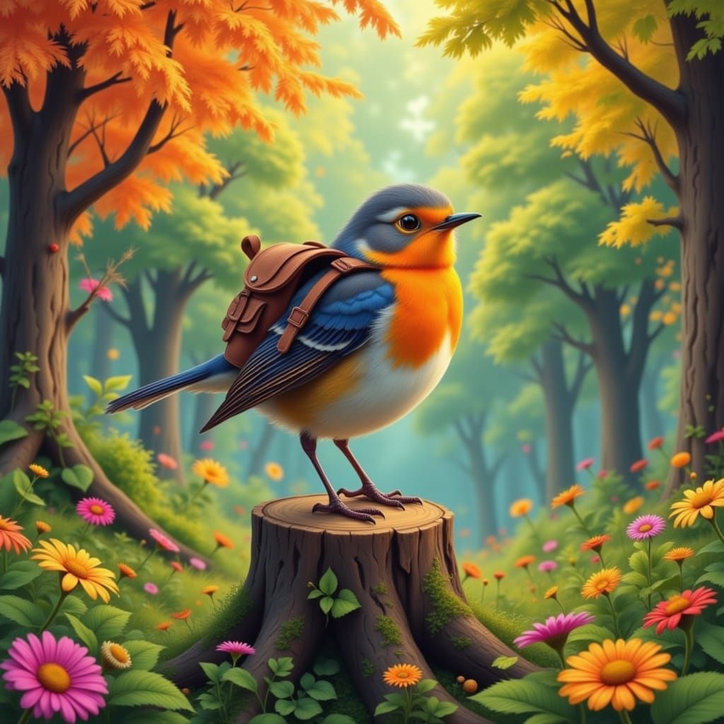 Robin in Whimsical Forest: Pop Art Comic Style