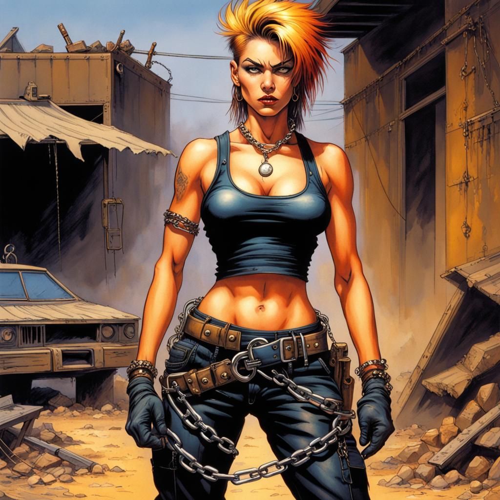 Post-Apocalyptic Woman in 80s Comic Book Style