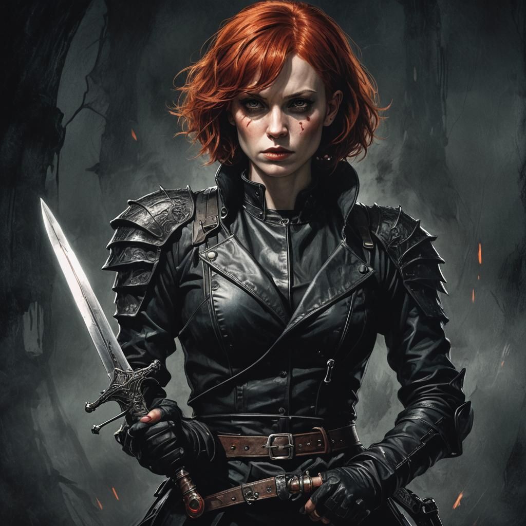 Dark Fantasy Heroine with Dagger in Gothic Style
