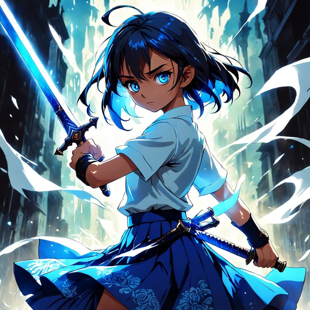 Fearless Warrior Maiden with Vibrant Sword