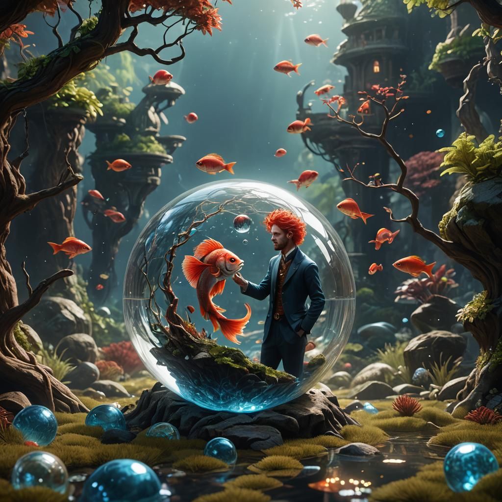 Merman Trapped Inside Glass Ball: Fantasy Concept Art