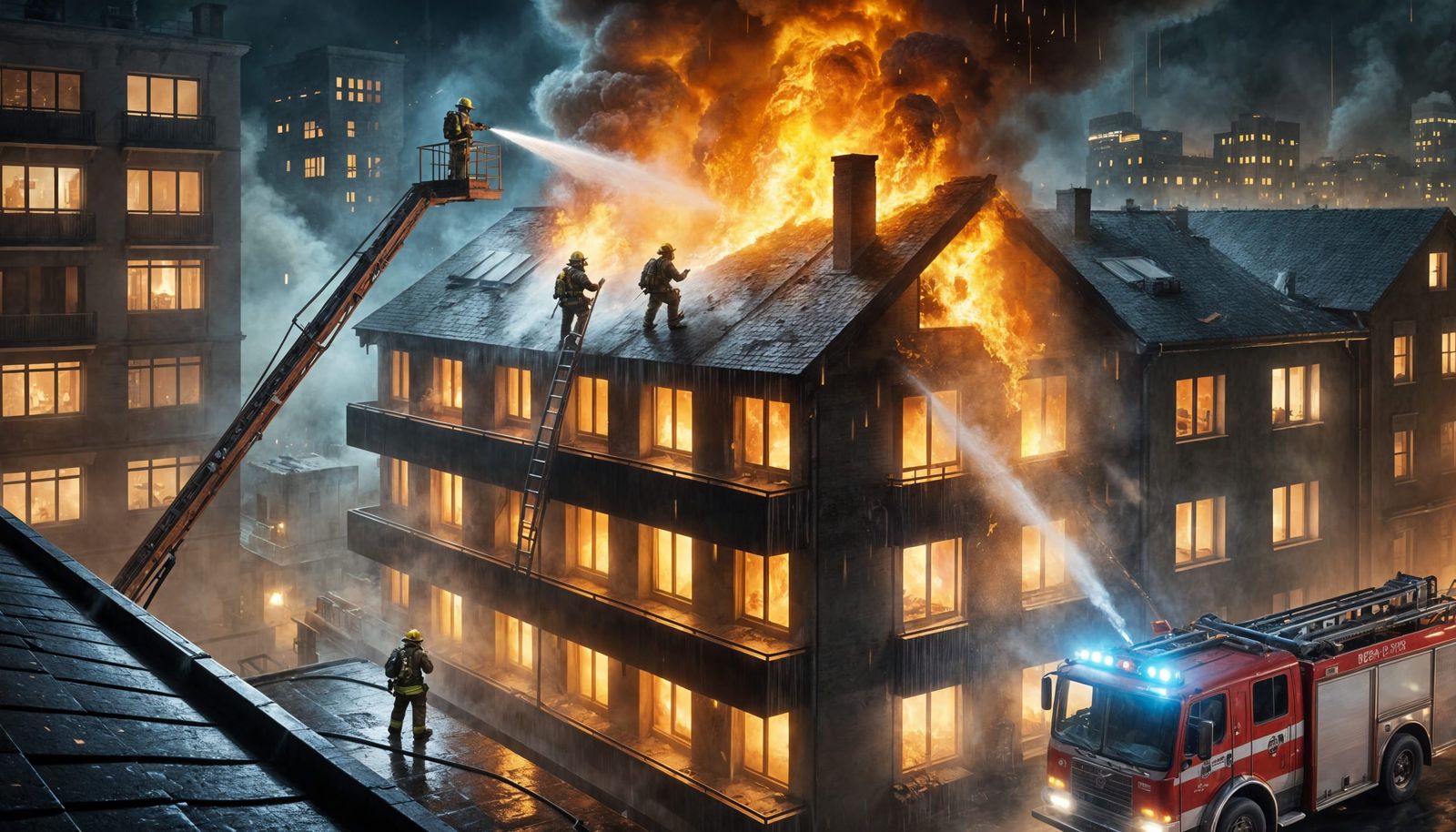 Brave Firefighters Extinguish Nighttime Blaze in Dazzling Hy...