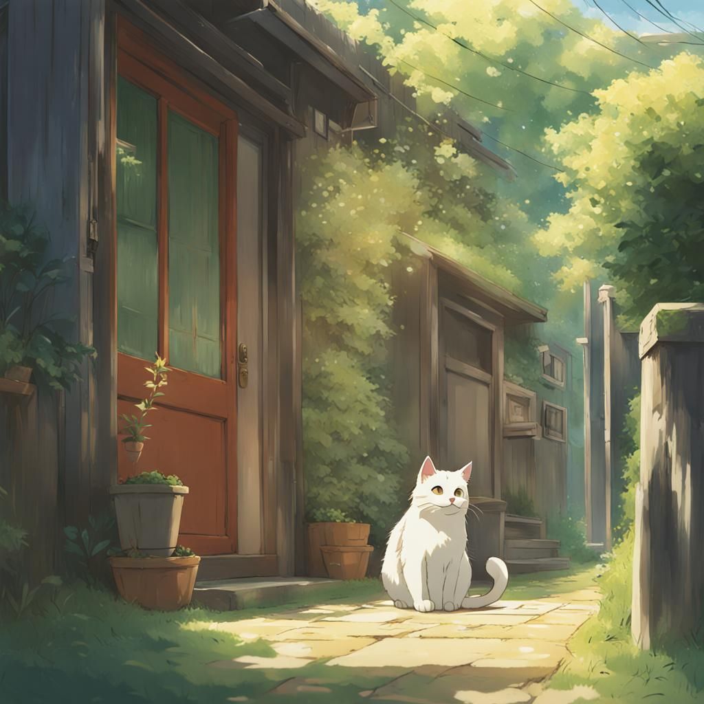 Cute Cat in Studio Ghibli Anime Style