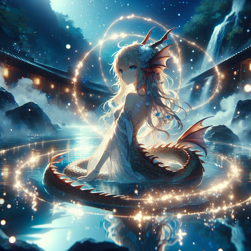 Anime Dragon Girl in Enchanted Hot Spring