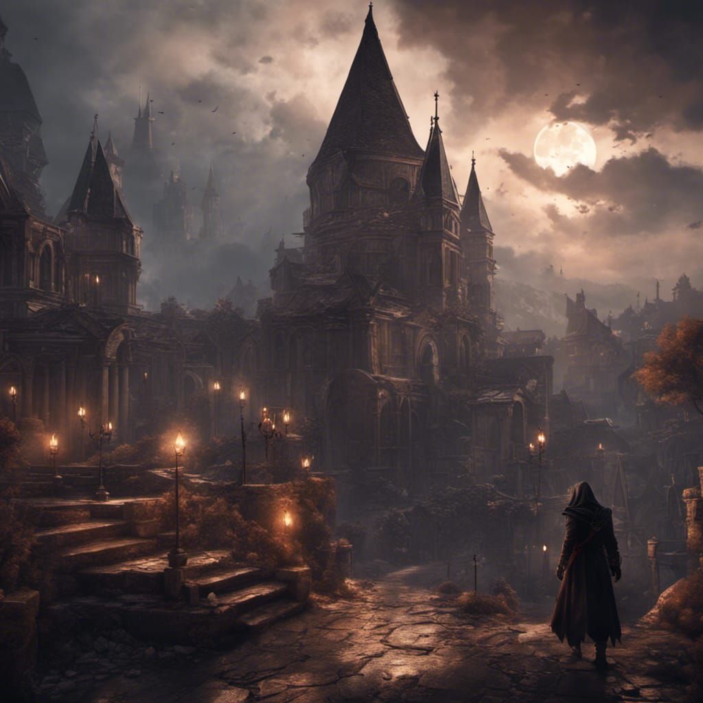 fantasy world with subject of vampire ghost in assasin creed model