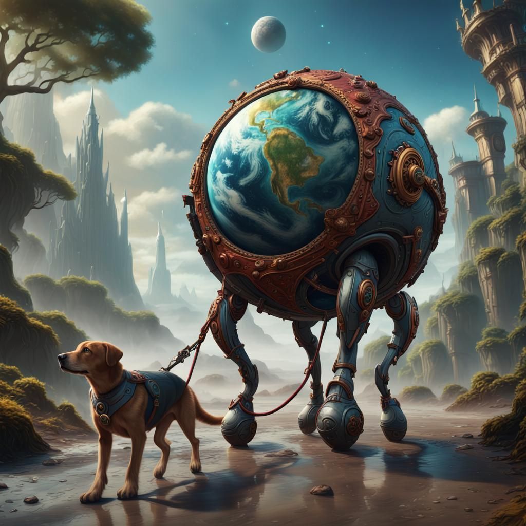 Pet Planet on Leash: Detailed Fantasy Art