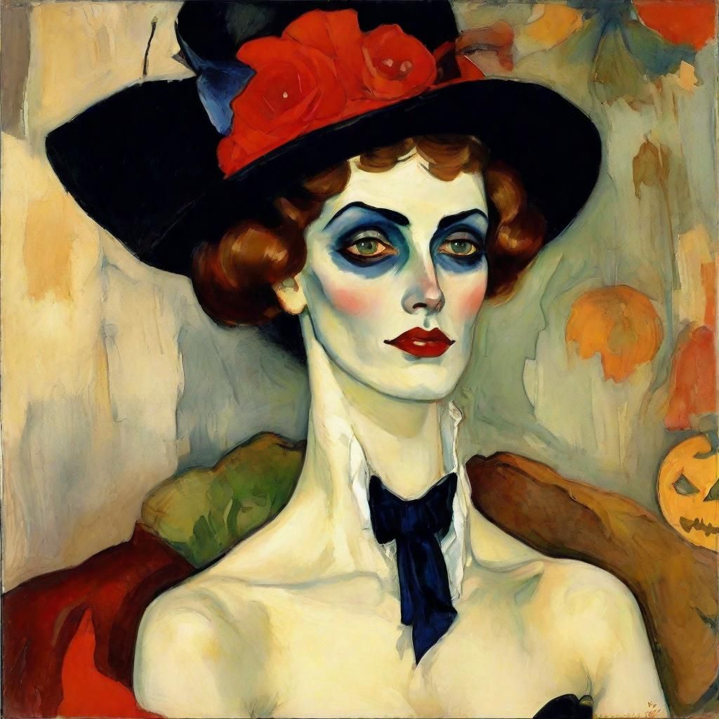 Ethereal Halloween Vampire Portrait in Somber Tones