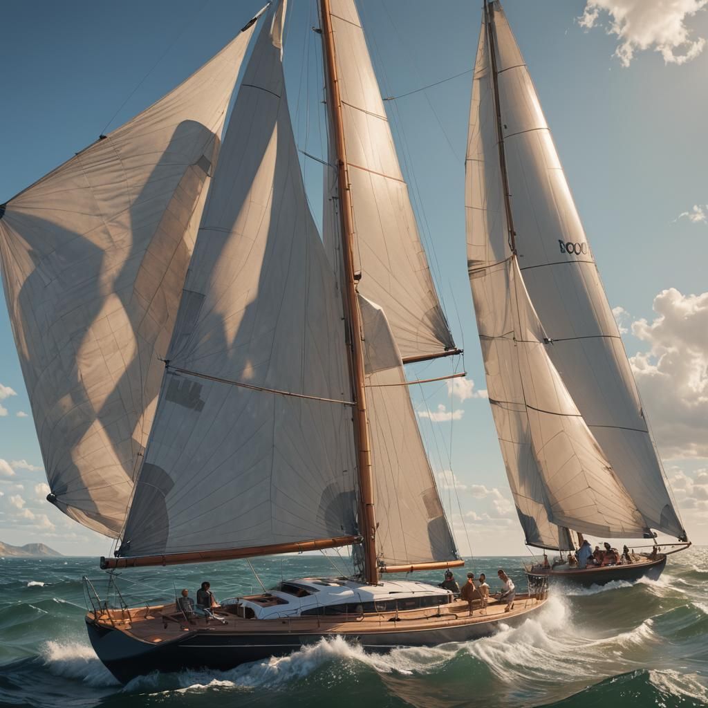 Racing Yacht Portrait in Hyperdetailed Splash Art Style