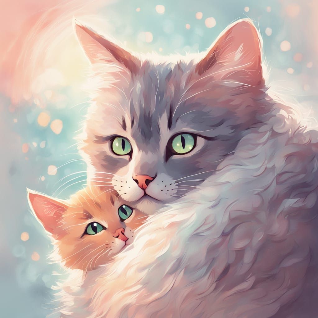 Whimsical Cat Gives Adorable Hugs in Pastel Colors