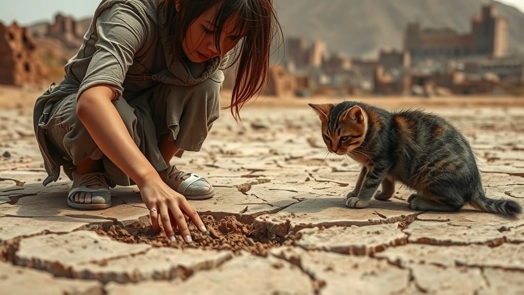 Post-Apocalyptic Girl Searches for Water in Wasteland