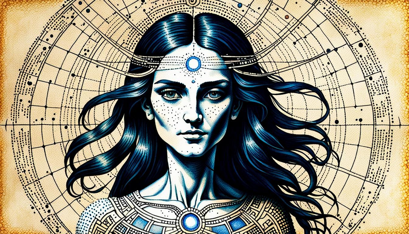 Transgender Vitruvian Human in Pointillism Style