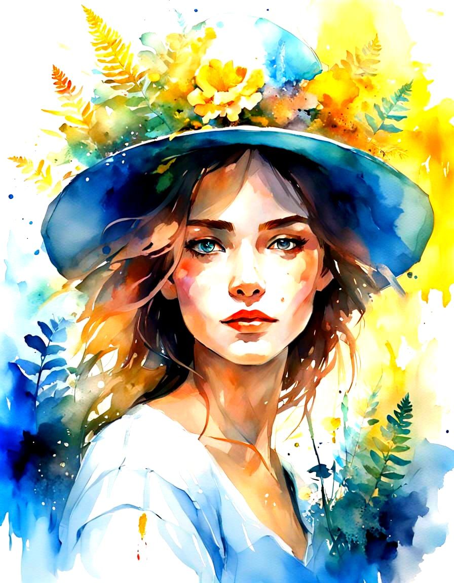 Gardener with Straw Hat in Watercolour Style