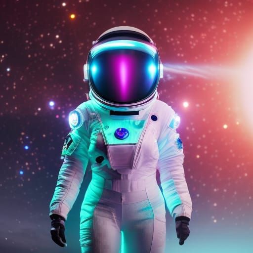 Astronaut Girl in Cyberpunk Spacesuit in Space