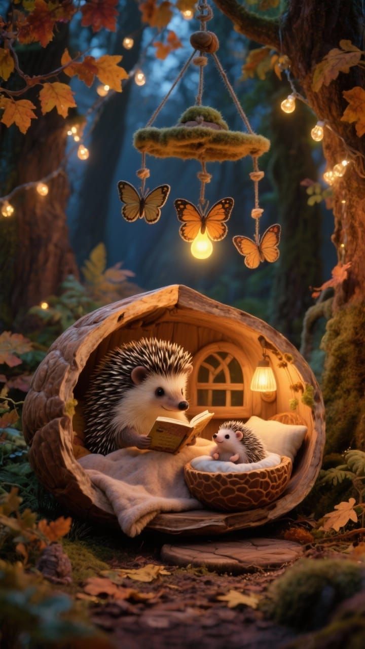 Hedgehog Family Cozy Bedtime Story in Autumn Forest