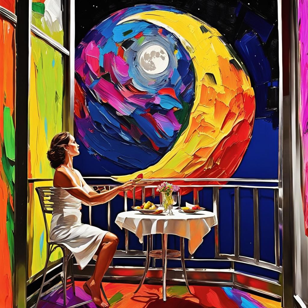 Abstract Photo of Woman Dining Under Moon