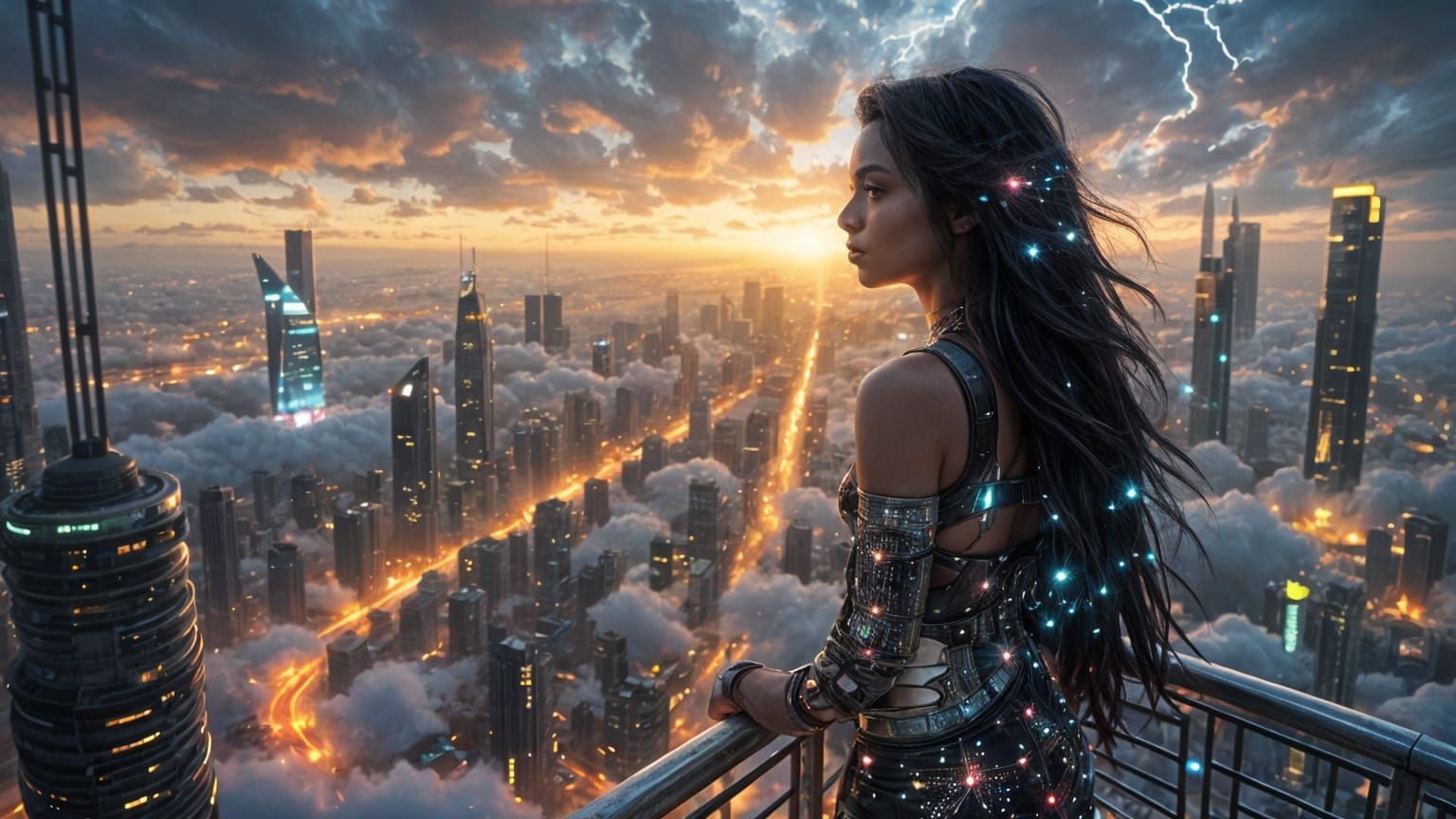 Nyamira, Celestial Watcher Above Futuristic Metropolis