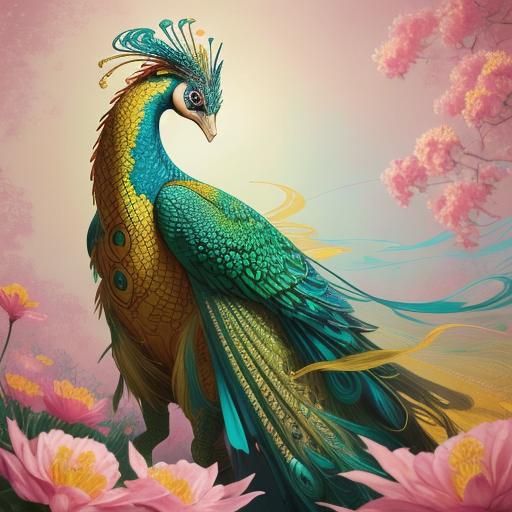 Dragon Peacock Woman in Abstract Expressionist Style