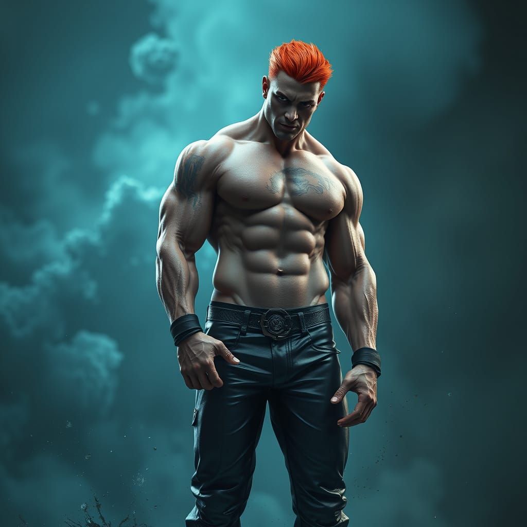 Towering Fantasy Warrior in Vibrant Leather Attire