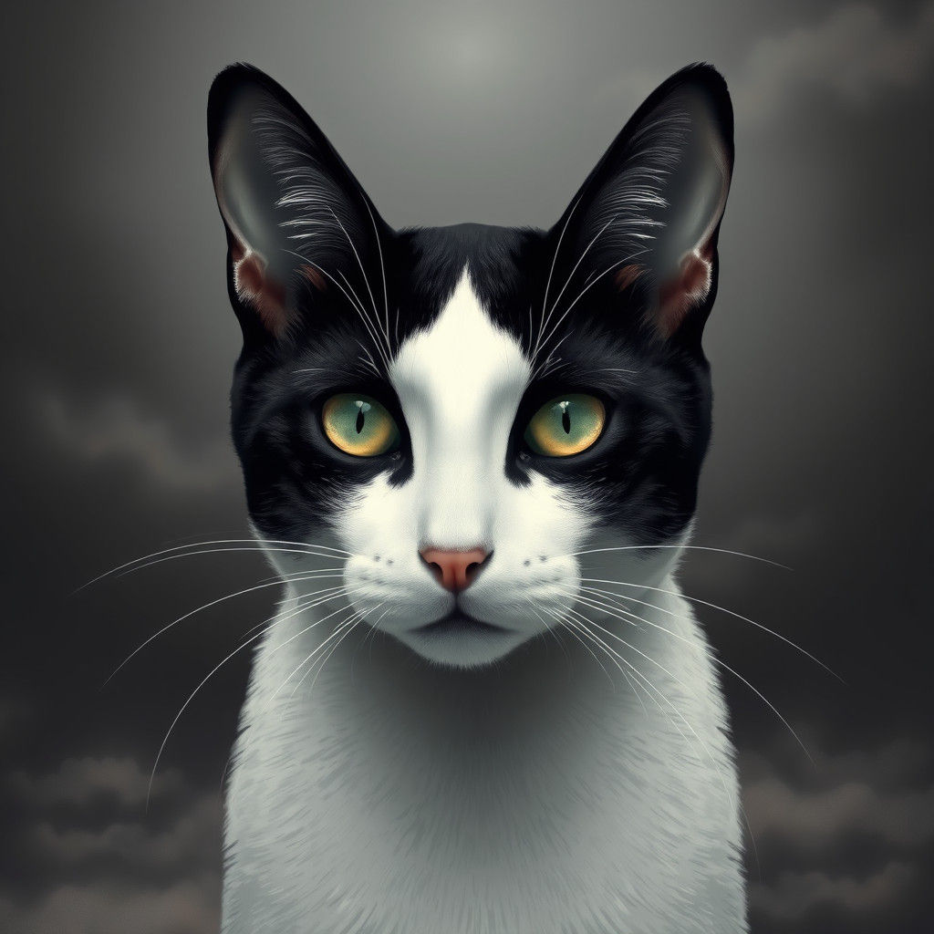 Surreal Cat Portrait in Magritte Style