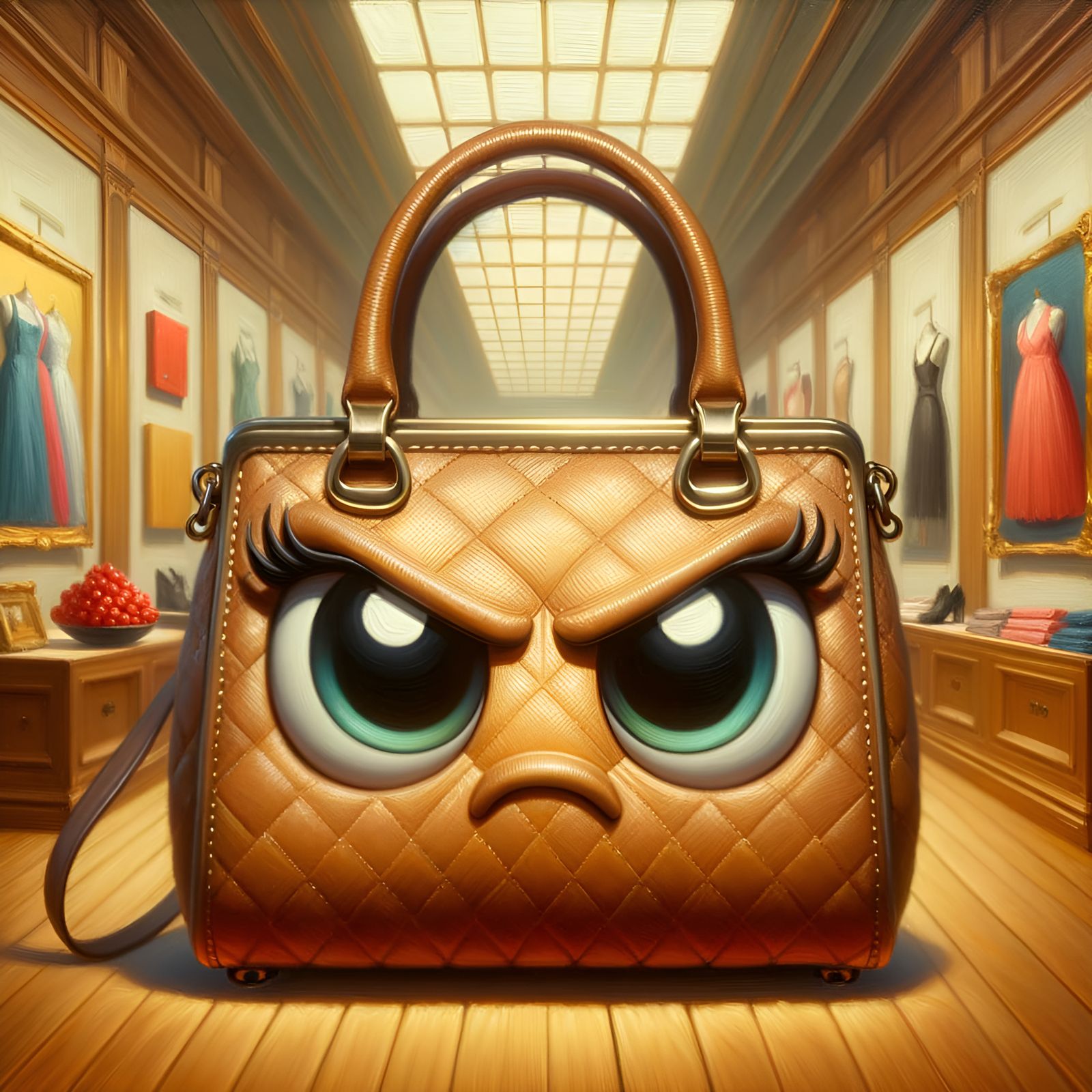 Animated Angry Purse in Baroque Oil Painting