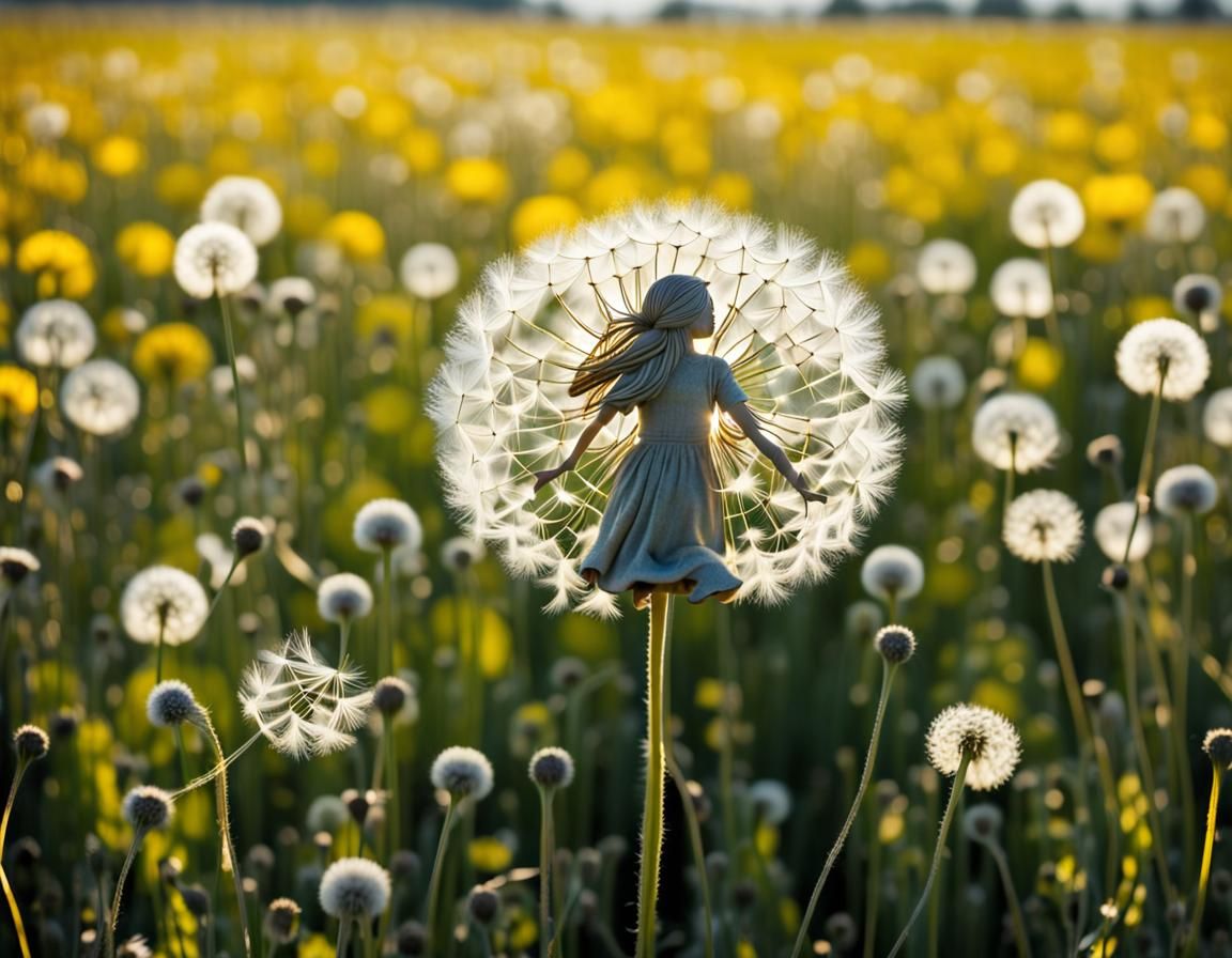 Dandelion Woman Figure with Blowing Strands