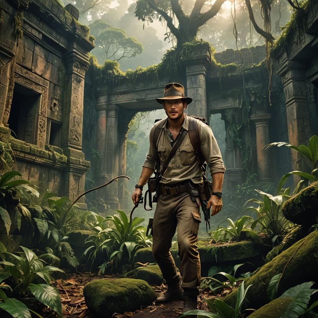 Chris Pratt as Young Indiana Jones in Jungle Ruins
