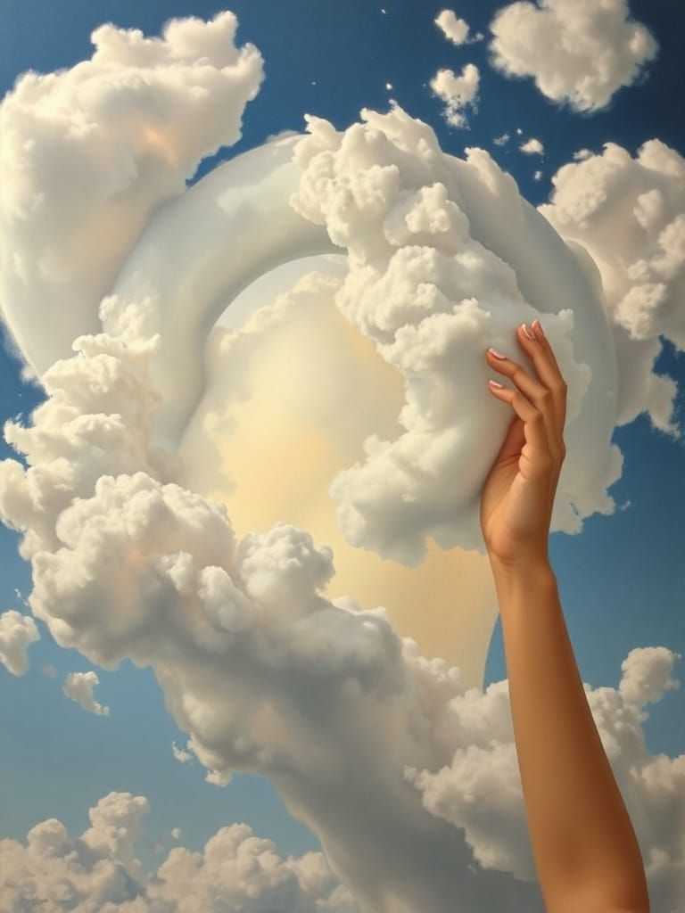 Ethereal Cloud Woman Touching Frosty Sky