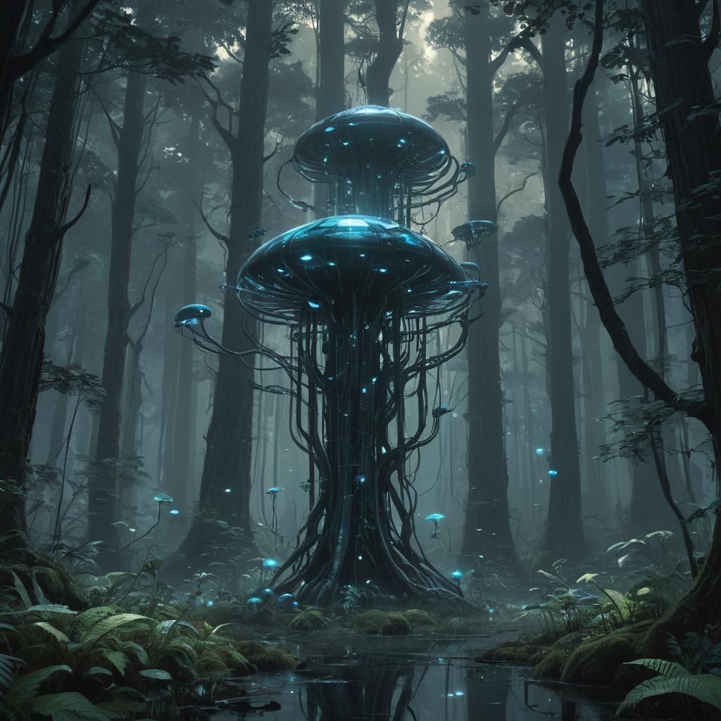 Bioluminescent Forest Atom Reactor Concept Art