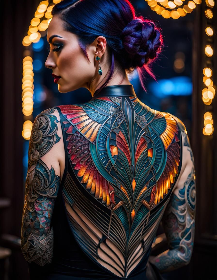 Art Deco Tattoo: Dynamic, Intricate Back Design