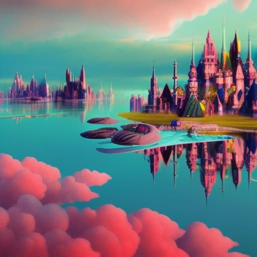 Barbie Portrait in Floating Fantasy City Concept Art