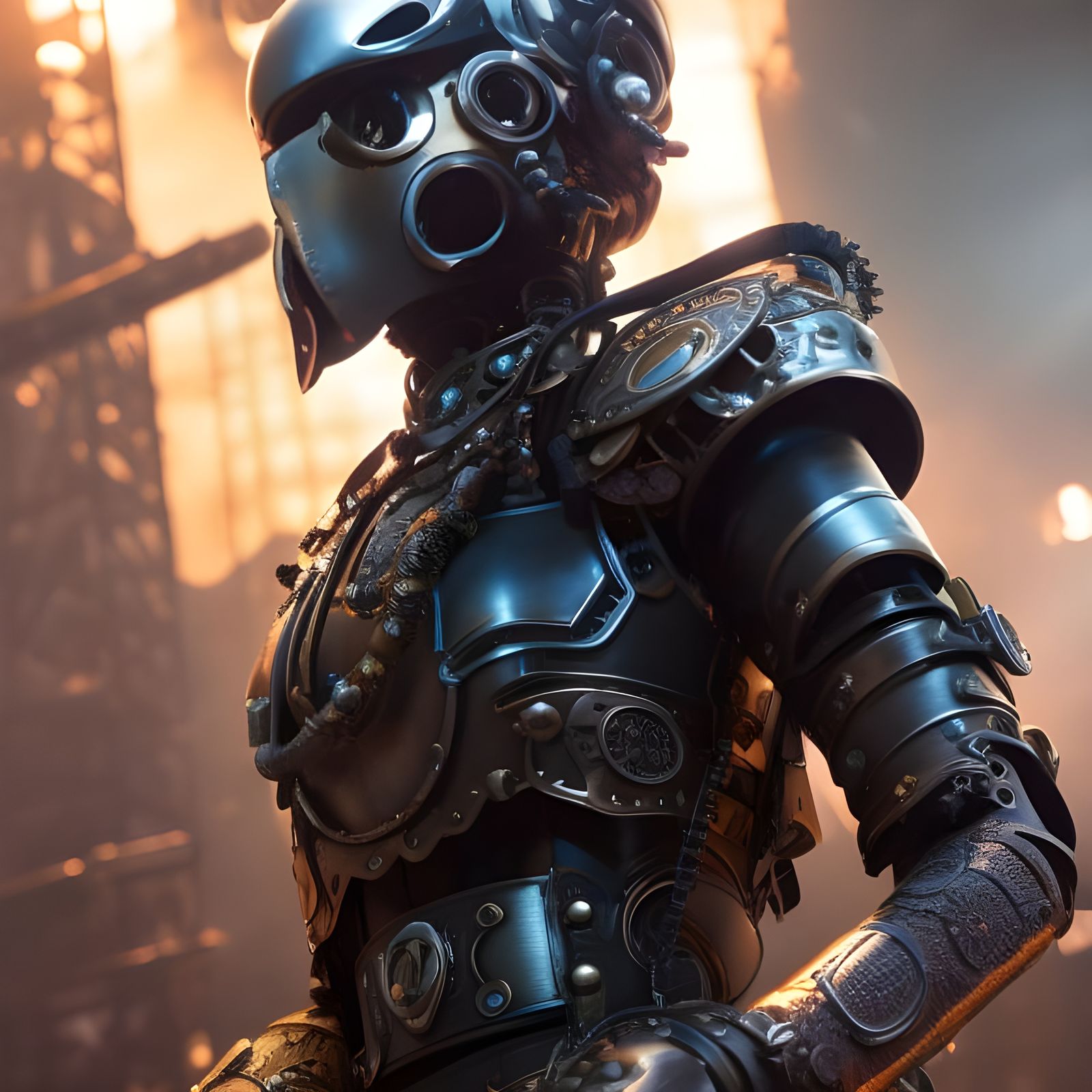 Gigantic Cyborg Skull Robot in Steampunk Style