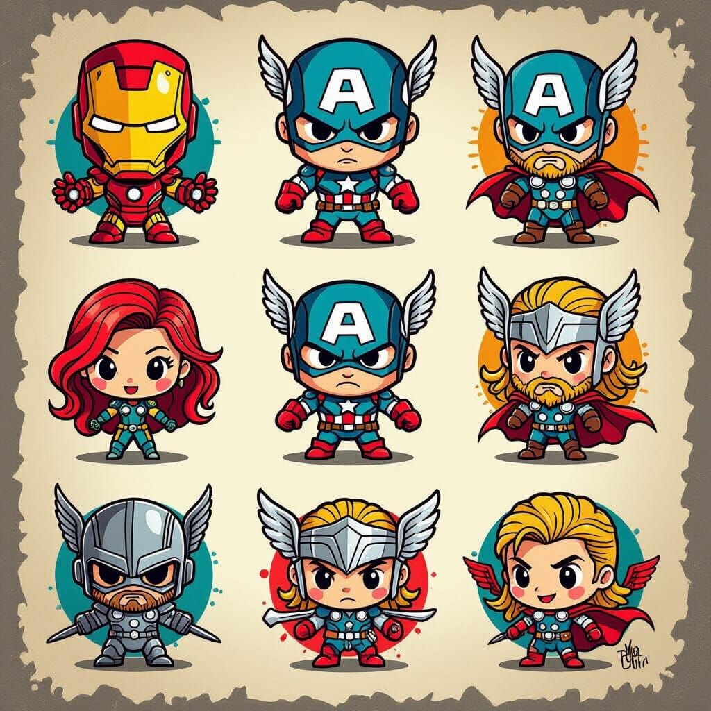 New School Avengers Tattoo Flash Sheet
