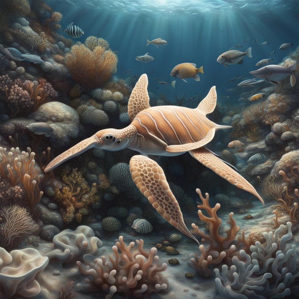 Hyperrealistic Marine Life on Ocean Floor