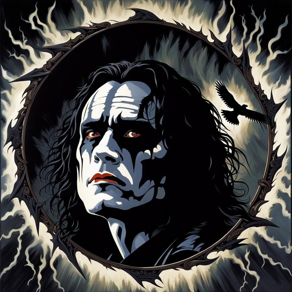The Crow: Haunting Image with Fiery Border