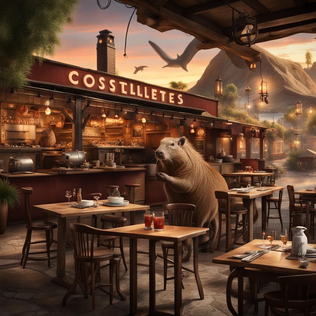 Capybara and Shark Cat Brasserie in Matte Painting