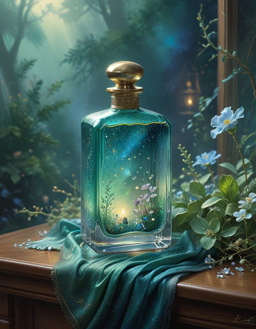 Crystal Perfume Bottle in Watercolor Style