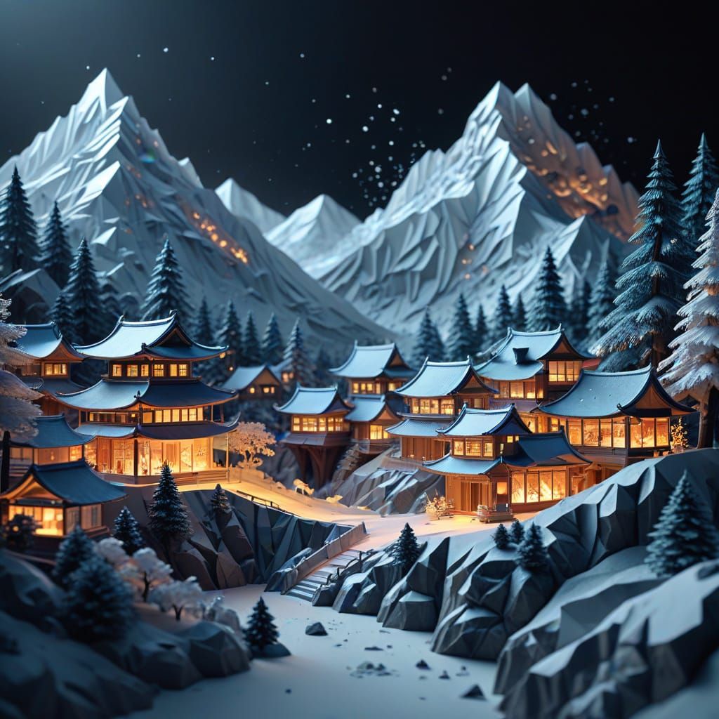 Origami Village in Winter Wonderland