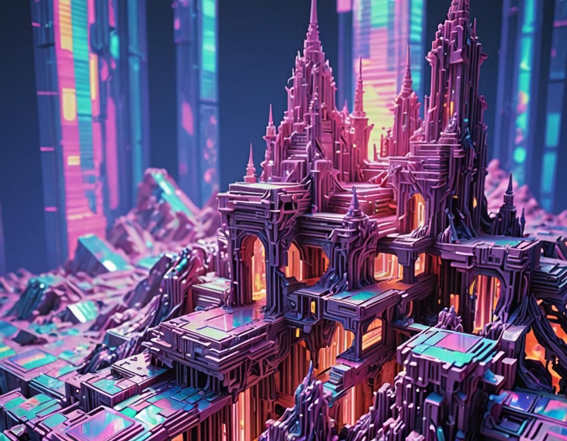 Surreal Holographic Dreamscape in Neon Vaporwave