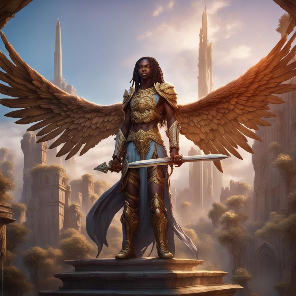 Nubian Archangel Gabriel: Detailed Matte Painting