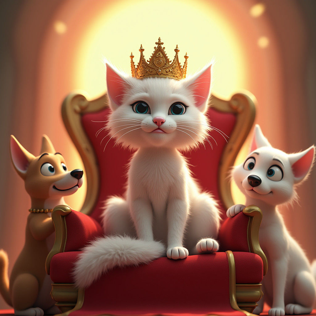 Kitten Queen in 3D-Rendered Feline Kingdom