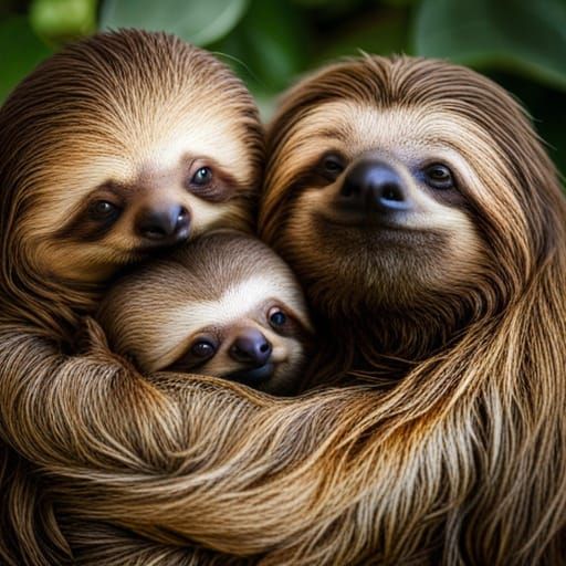 Snuggling Sloth Mother and Baby Photo