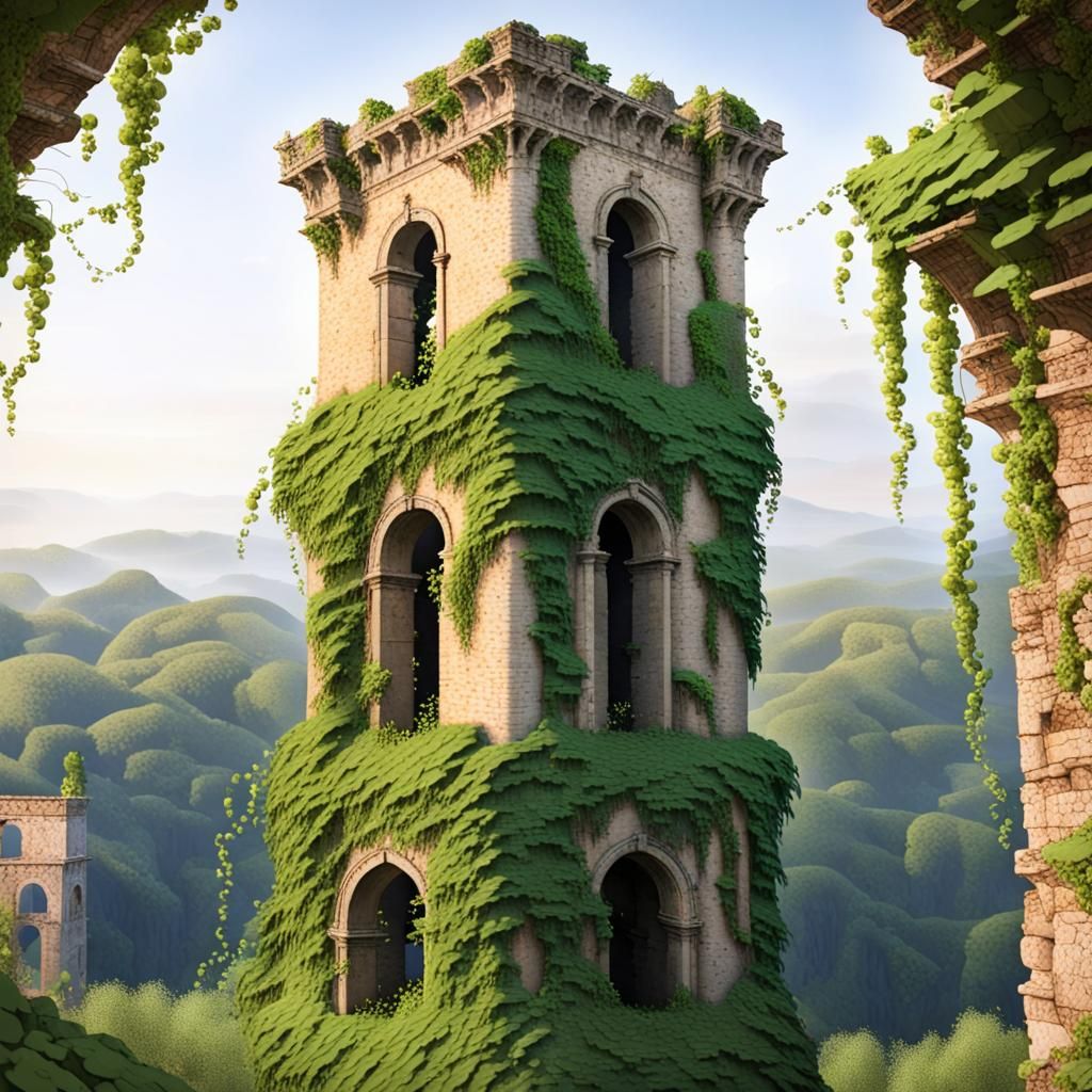 Tower Ruins Reclaimed by Nature's Embrace