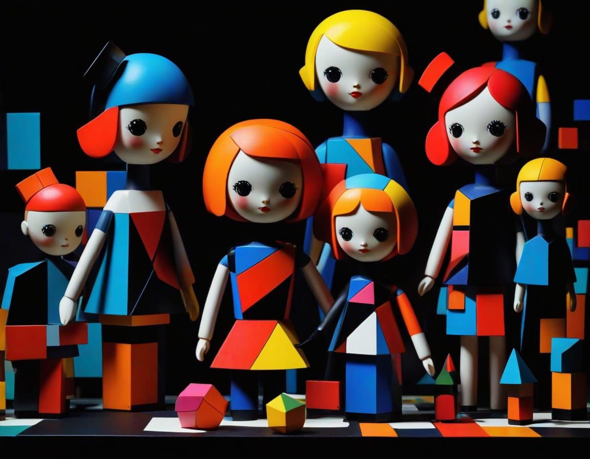 Cubist Dolls: Abstract Landscape in Geometric Forms