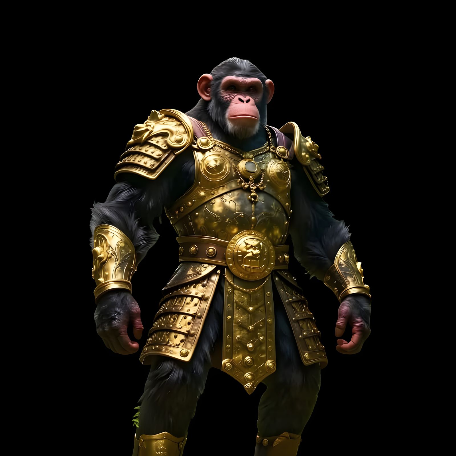 Chimpanzee King in Ancient Armor Rules Over Lush Jungle