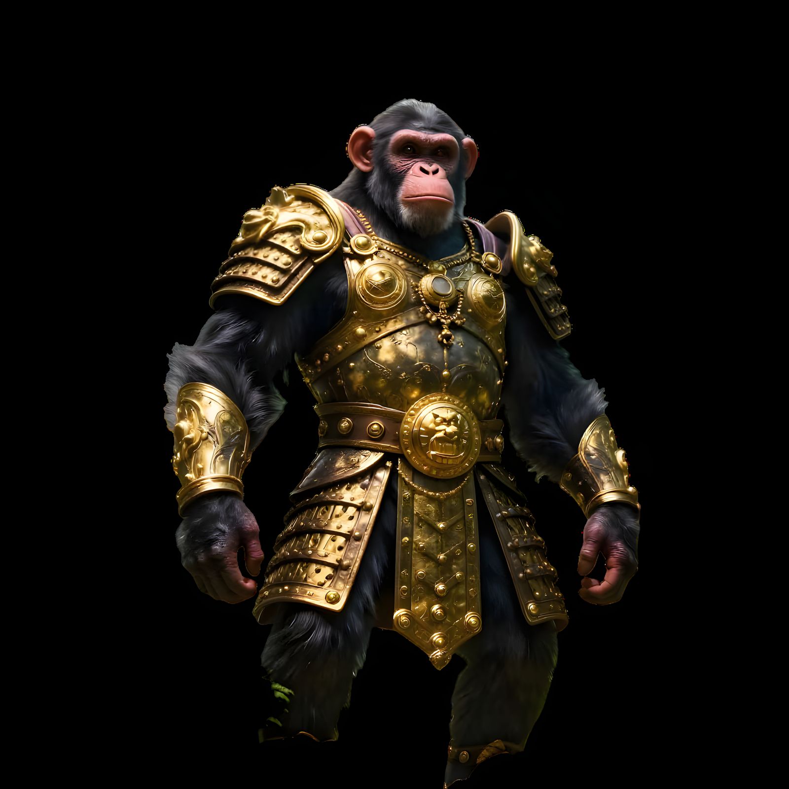 Chimpanzee King in Ancient Armor Rules Over Lush Jungle