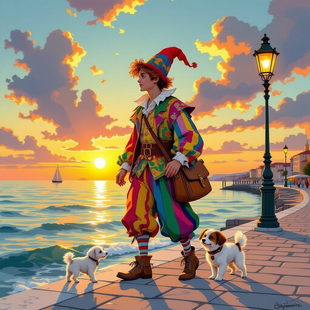 The Fool Tarot Card on Cesenatico Pier at Dawn