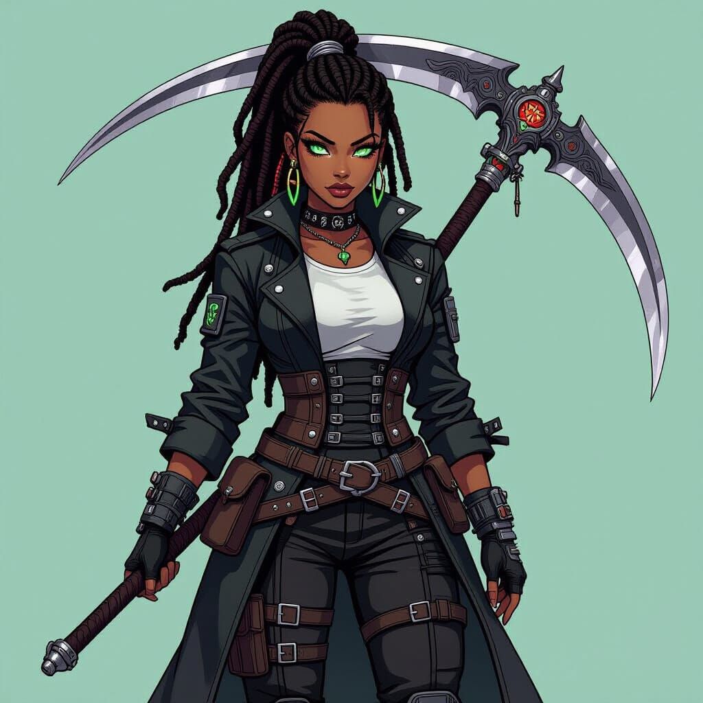 Female Necromancer Pixel Art in Urban Fantasy Style